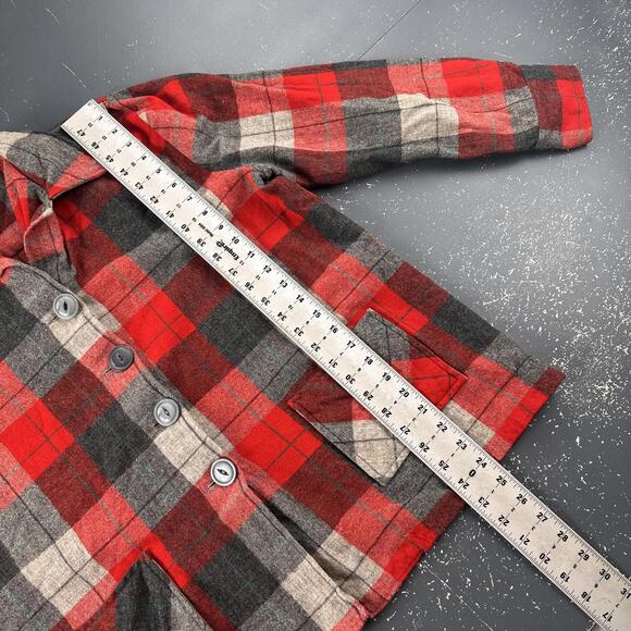 VTG Vic Gene Wool Flannel Shirt Women XL Red Black Plaid Midweight Button Up 60s - Picture 5 of 8